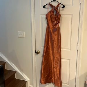 Birdy Grey Monica dress-Shiny Satin Terracotta